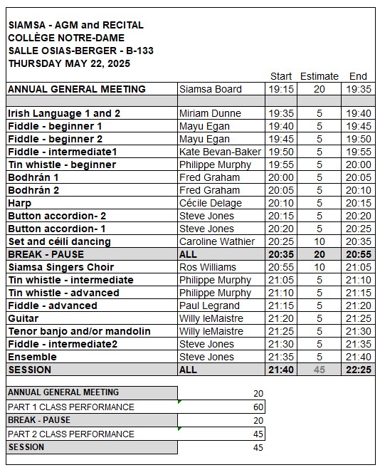 2025 recital schedule
